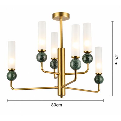 Plafonnier moderne 6 lumières, lustre design métal et marbre, douille G9, 80cm, salon et lampe salle à manger