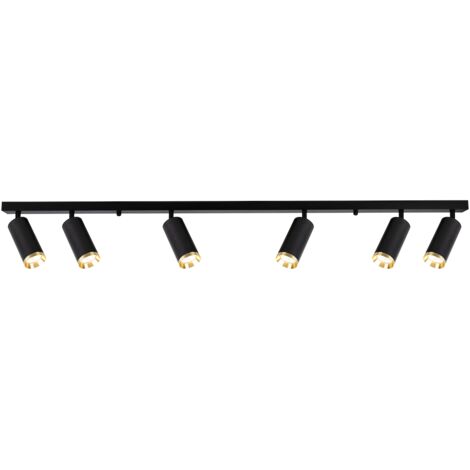 Plafonnier moderne barre noir/or 6 spots GU10 Mica IP20