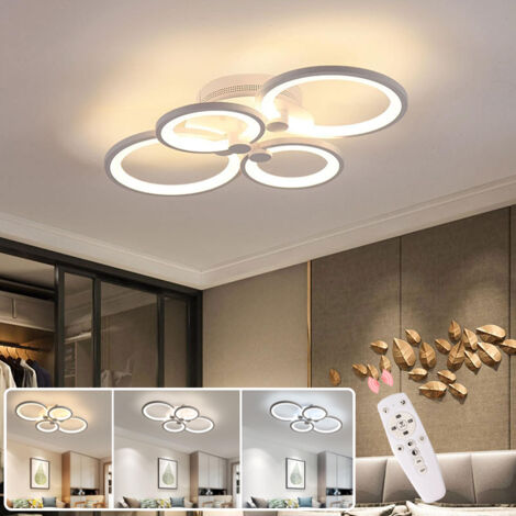 Plafonnier moderne de 60 cm avec télécommande, 4 anneaux lumineux - Plafonnier LED à intensité variable, 3000 K-6500 K, économie d'énergie, 48 W