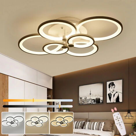 Plafonnier moderne de 78 cm avec télécommande, 6 anneaux lumineux - Plafonnier LED à intensité variable, 3000 K-6500 K, économie d'énergie, 84 W
