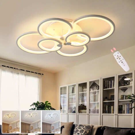 Plafonnier moderne de 78 cm avec télécommande, 6 anneaux lumineux - Plafonnier LED à intensité variable, 3000 K-6500 K, économie d'énergie, 84 W