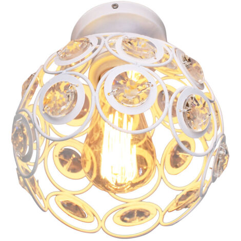 Plafonnier Moderne E27 Luminaire Suspension Abat-Jour en Cristal Lampe de Plafond Intérieur Blanc Ø26CM - 1Pcs