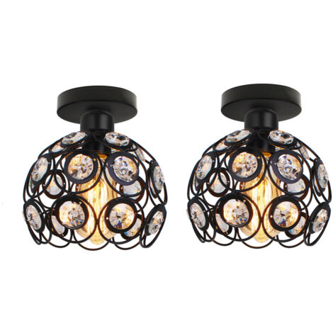 Plafonnier Moderne E27 Luminaire Suspension Abat-Jour en Cristal Lampe de Plafond Intérieur Noir Ø20CM - 2Pcs