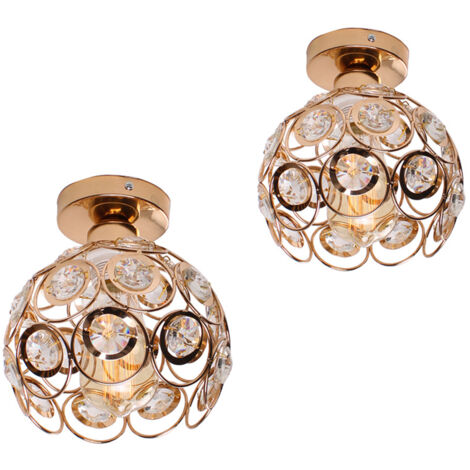 Plafonnier Moderne E27 Luminaire Suspension Abat-Jour en Cristal Lampe de Plafond Intérieur Or Ø20CM - 2Pcs