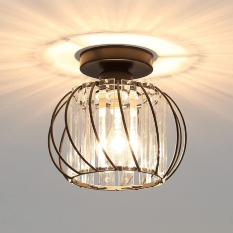Plafonnier moderne en cristal E27 LED Mini lustre en cristal Plafonnier pour cuisine, salle à manger, chambre, couloir, entrée (Noir)