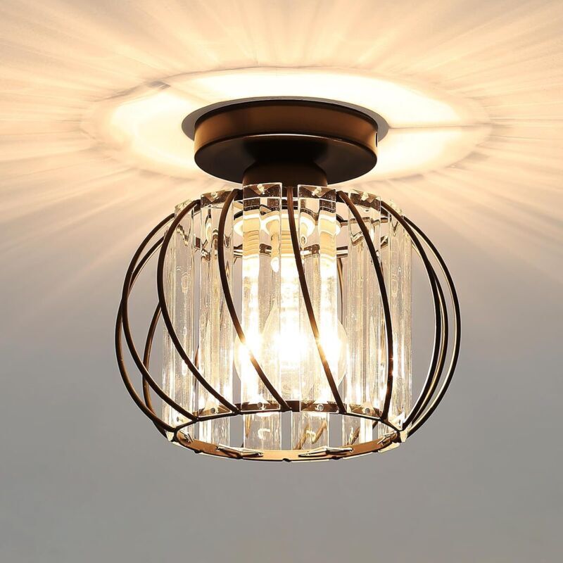 Plafonnier Moderne en Cristal LED Lustre Luminaires , Lampe de Plafond E27 pour Cuisine Couloir Salles à Manger Salons Bar (Noir) - 1 pack