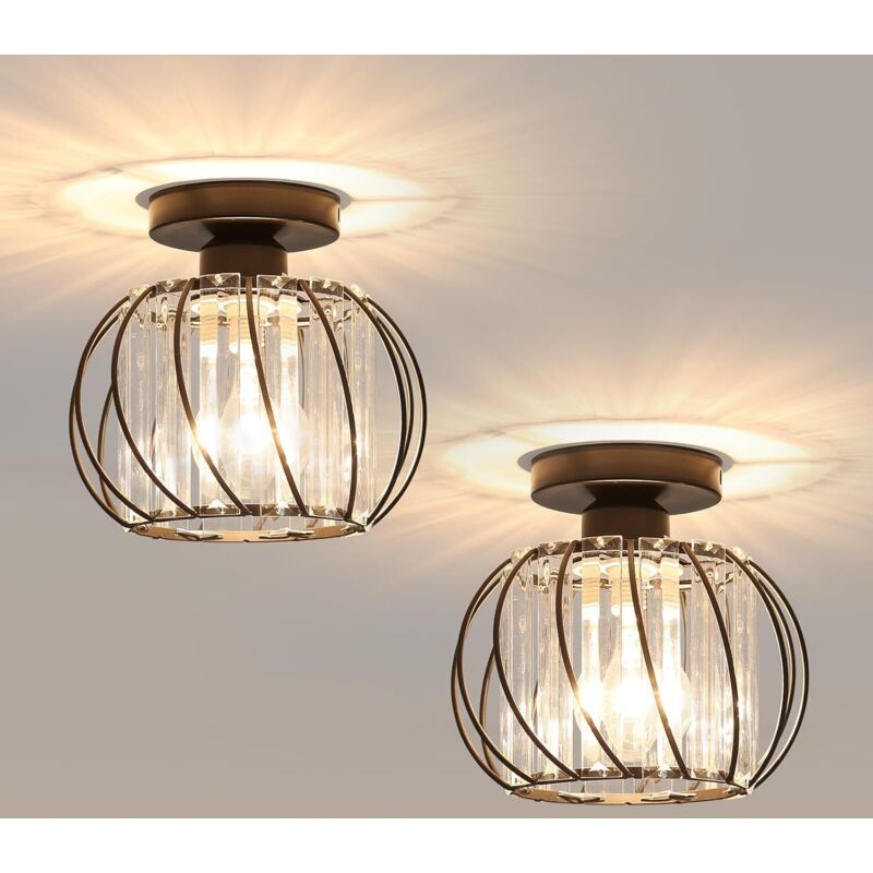 Plafonnier Moderne en Cristal LED Lustre Luminaires , Lampe de Plafond E27 pour Cuisine Couloir Salles à Manger Salons Bar (Noir) - 2 pack