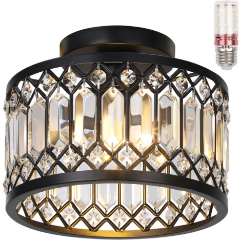 Plafonnier Moderne en Cristal Noir,Suspension Metal Structure solide,Cristal Brillant,3 Températures,pour Salon/Chambre