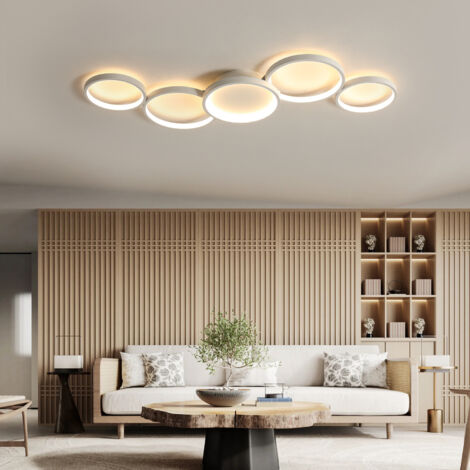 Plafonnier moderne en métal, Plafonnier LED, Lustre LED rond à 5 têtes, Suspension LED à économie d'énergie, Plafonnier suspendu, Lumière chaude
