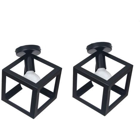 Plafonnier Moderne Lampe de Plafon en Métal Lustre Suspension Abat-jour Géométrie pour Salon Café Noir - 2Pcs