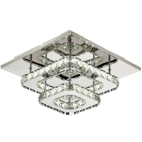 Plafonnier Moderne LED Luminaire de Plafond Rectangulaire K9 Acier Inoxydable Lustre 2-tiers Lumière Blanc Froid - 1Pcs
