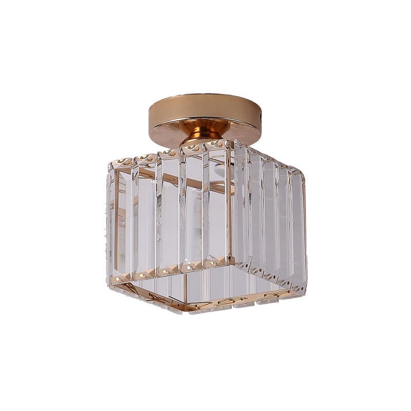 Plafonnier Moderne Lustre Abat-jour en Cristal et Métal LED Suspension Luminaire éclairage E27 Lampe de Plafond Carré pour Chambre salon Couloir