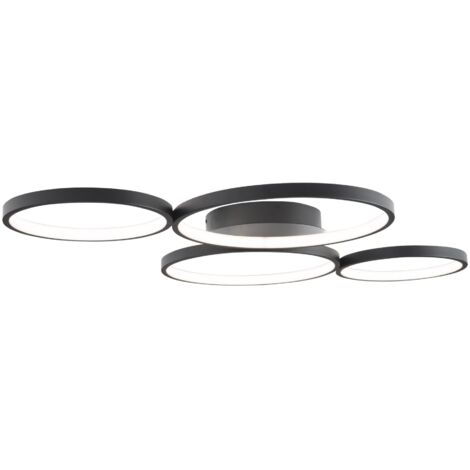 Plafonnier moderne noir 4 anneaux LED 67W Maxlight