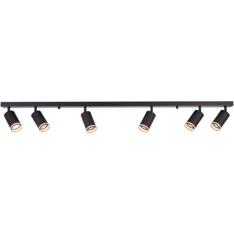 Plafonnier moderne noir barre 6 spots orientables GU10 10W Pipe