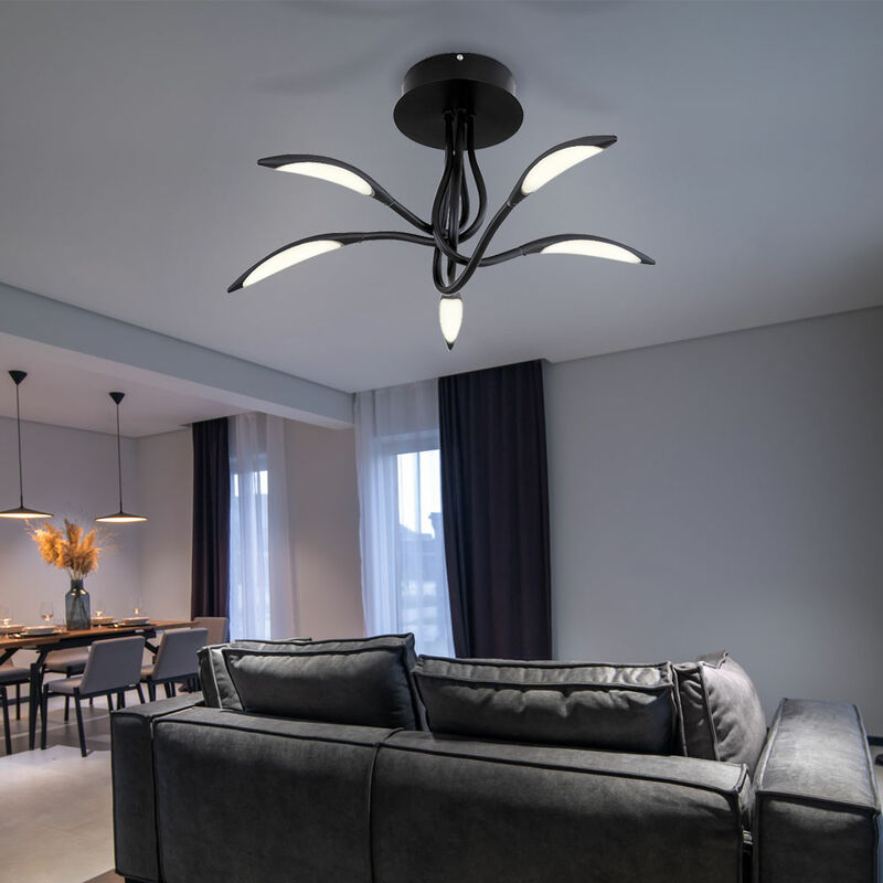 Plafonnier moderne noir chambre lampe plafond grandes lampes salon plafond, courbé, 1x led 25W 940Lm blanc chaud, DxH 68x33 cm