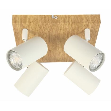 Plafonnier moderne Quentin 4 spots blanc/bois GU10 Reality