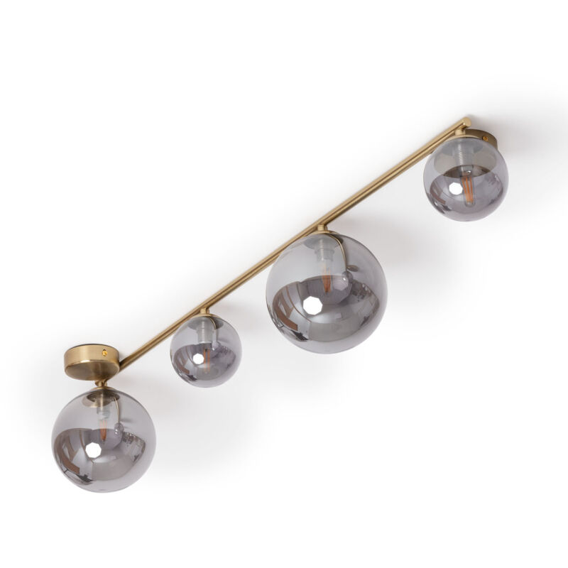 Efectoled - Plafonnier Métal et Verre Moonlight Brass 4 Spots Gris Fumée