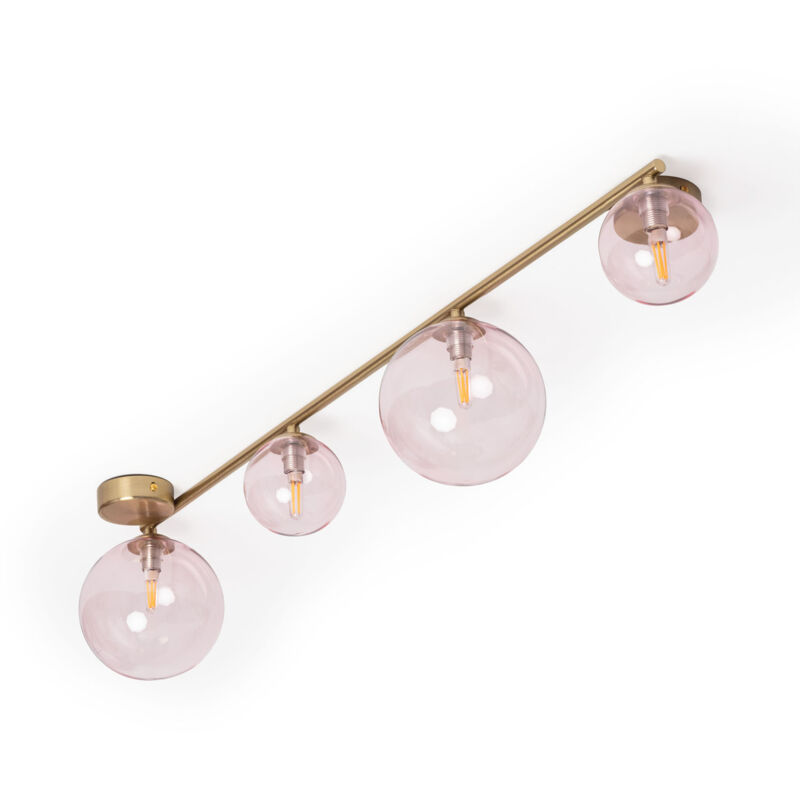 Efectoled - Plafonnier Métal et Verre Moonlight Brass 4 Spots Rose