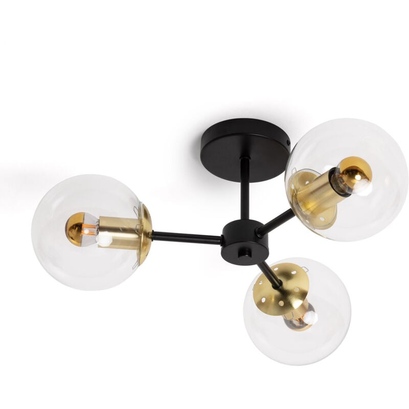 Ledkia - Plafonnier Métal et Verre Wassily Gold 3 Spots Noir