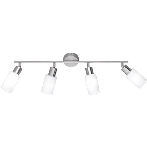 Plafonnier Nickel 4 Spots Spot Ajustable Abat-jour Verre Mars Trio Lighting