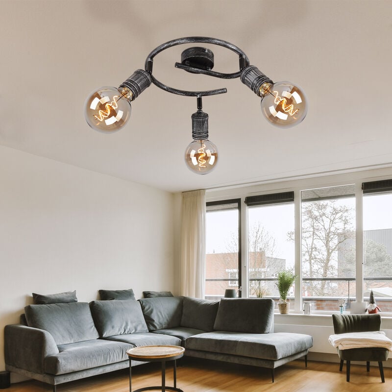 Plafonnier nickel antique lampe de salon plafonnier à 3 lampes spot orientable, métal, 3x E27, DxH 25x11 cm