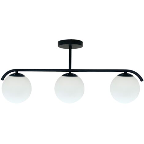 Plafonnier noir 3 globes blanc E14 Amadeo Candellux