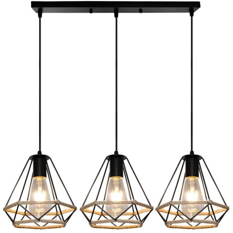 Plafonnier noir à 3 lampes, suspension moderne avec abat-jour en métal, éclairage d'îlot de cuisine (ampoules non incluses).