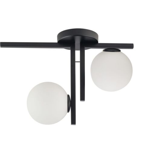 Plafonnier noir Andy 2 globes verre blanc G9 Sigma