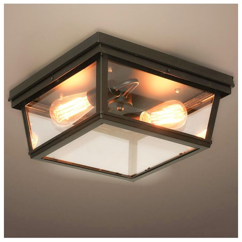 Plafonnier Noir Design avec Vitres en Verre - Velia