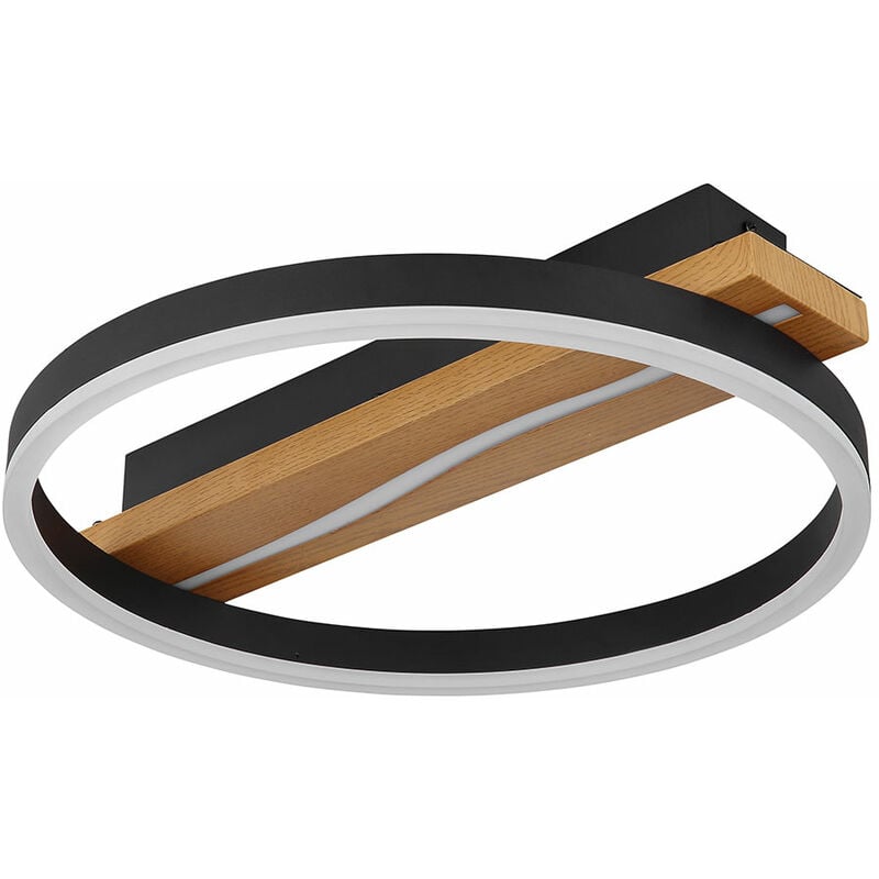 Globo - Plafonnier, noir, lampe de chambre, dimmable, plafonnier, anneau en métal led, bois, télécommande cct, led 22W 850lm 2700-6000K, LxlxH