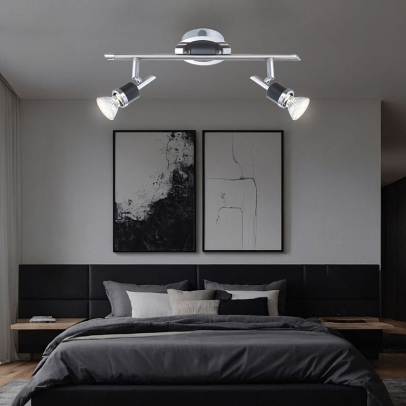 Plafonnier noir lampe de chambre spot de plafond moderne 2 lampes GU10 led, métal, led 48W 2300lm 3000K, LxPxH 38x11x16 cm