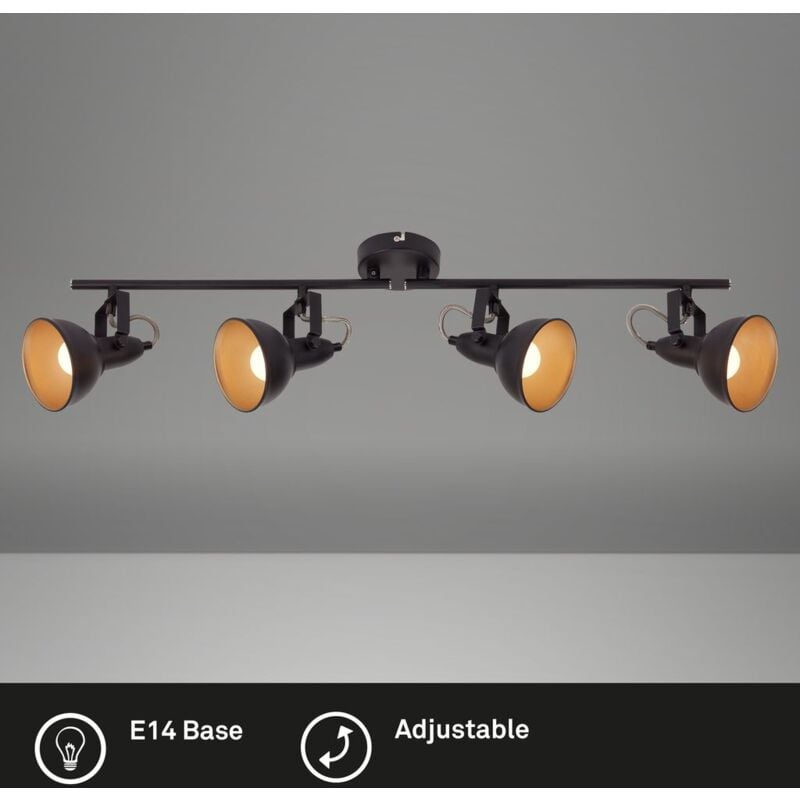 Plafonnier rétro Spot Briloner leuchten soft, 40 w, IP20, noir-doré, métal, excl. 4x E14, 79 x 19 cm