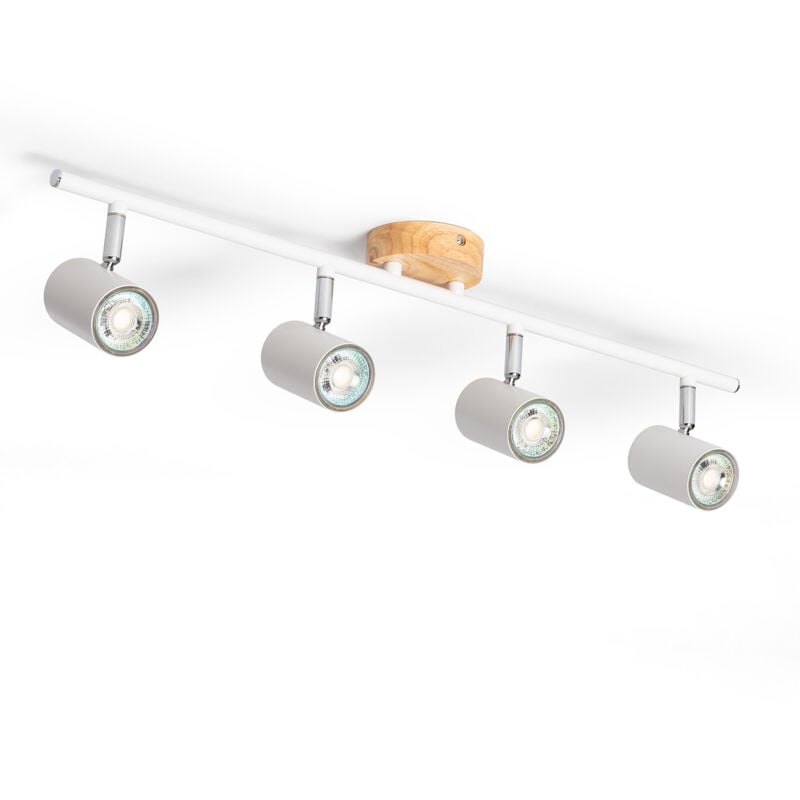 Ledkia - Plafonnier Orientable Bois et Métal 4 Spots Albus Naturel