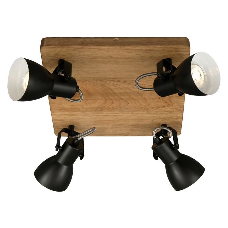 Plafonnier Spot Briloner leuchten arbo, 35 w, IP20, noir, bois-métal, incl., 4x GU10, 28 x 28 x 13,5 cm