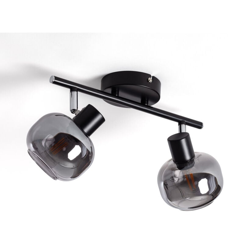 Ledkia - Plafonnier Orientable Métal et Verre 2 Spots Romsy Gris