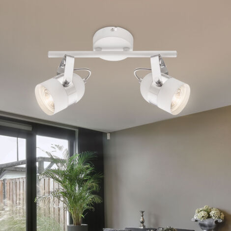 Plafonnier orientable, spot de plafond, 2 lampes, chrome blanc, métal, 2 LED 5 W, 290 lm, blanc chaud, L x H 30 x 14,5 cm