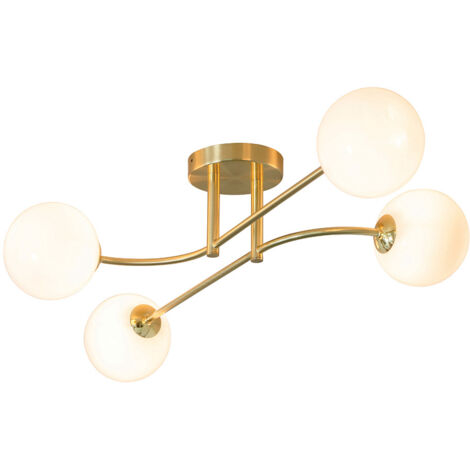 Plafonnier Otto laiton satiné, 4 globes opale, 4xG9