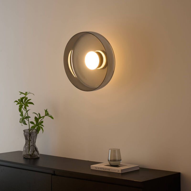 Kosilum - Plafonnier ou applique dôme en verre fumé et métal noir - Riccardo