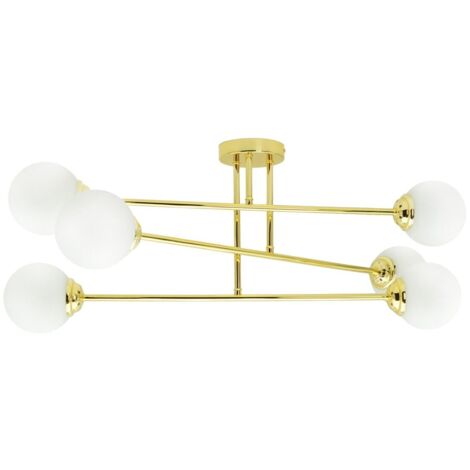 Plafonnier PALLE doré 6 globes verre blanc E27 IdeaLED