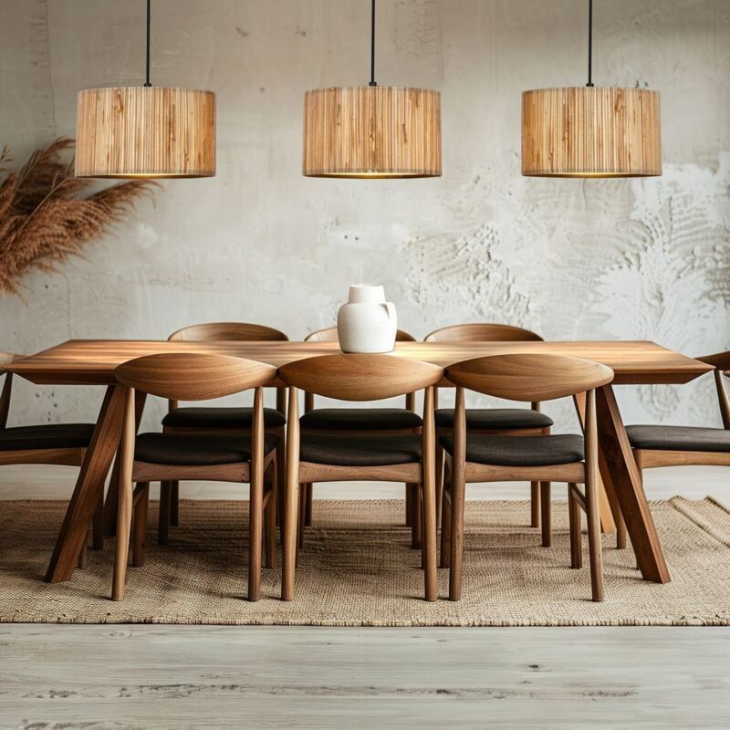 Slama Lampe à suspendre, abat-jour en jonc de mer, 3 flammes, style boho, douille E27, naturel, 110 x 25 x 120 cm - Briloner