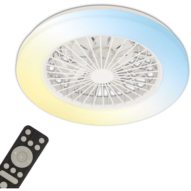 Led Plafonnier avec ventilateur, 5 vitesses, couleur de lumière réglable, blanc, dimensions : Ø48,5 x 14,5 cm - Briloner