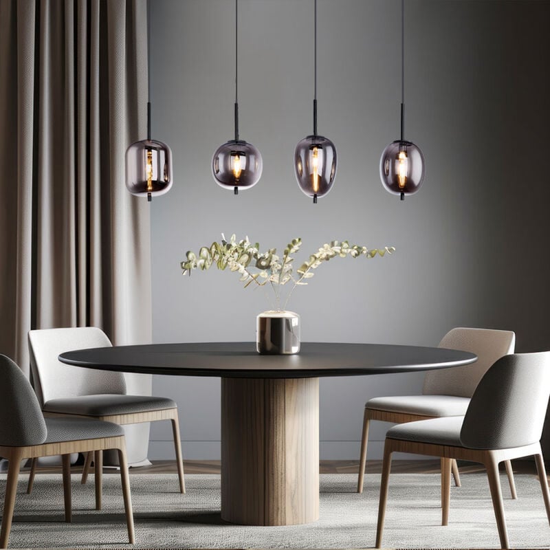 Plafonnier pendule en verre vintage salon suspension lampe fumée dans un ensemble comprenant des ampoules led