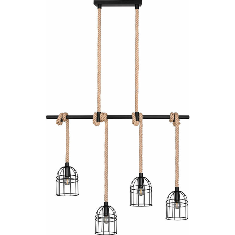 Etc-shop - Plafonnier suspension cage panier design salon salle à manger chambre sisal corde vintage suspension lampe noir