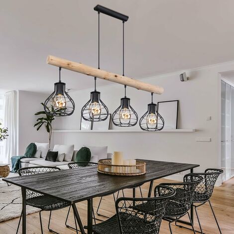 Plafonnier pendule suspension lampe à incandescence poutre en bois éclairage salon salle à manger cuisine dans un ensemble comprenant des ampoules LED