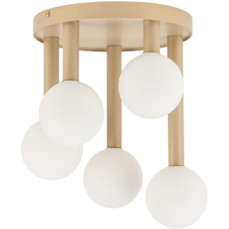 Plafonnier Perla moderne doré 5 globes opale G9 12W
