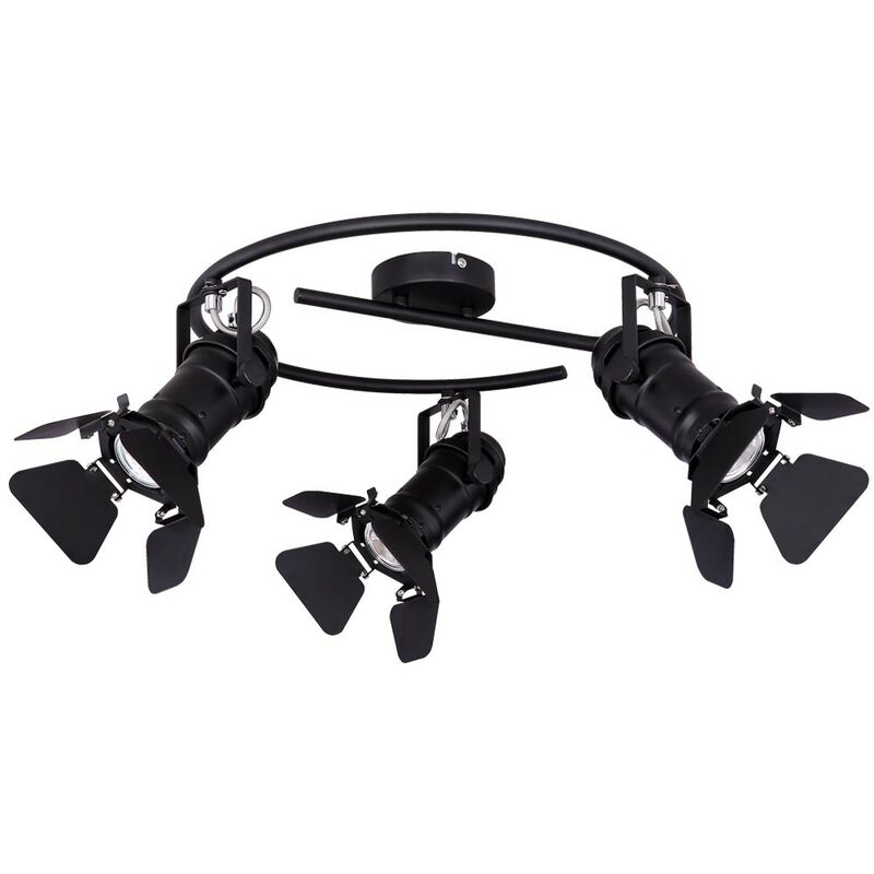 Plafonnier pivotant, plafonnier 3 flammes, spot plafond noir, spot film, 3x GU10, DxH 40 x 26,5 cm