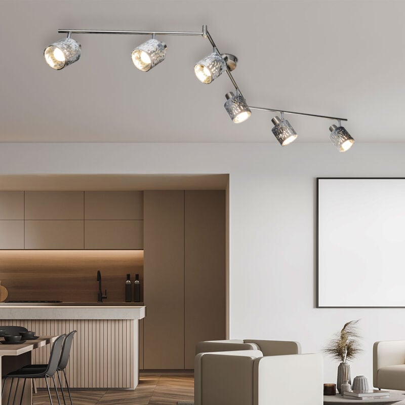 Plafonnier plafonnier 6 lampes spot bar orientable lampe de salon, métal velours argent, 6x E14 LxH 145x18 cm