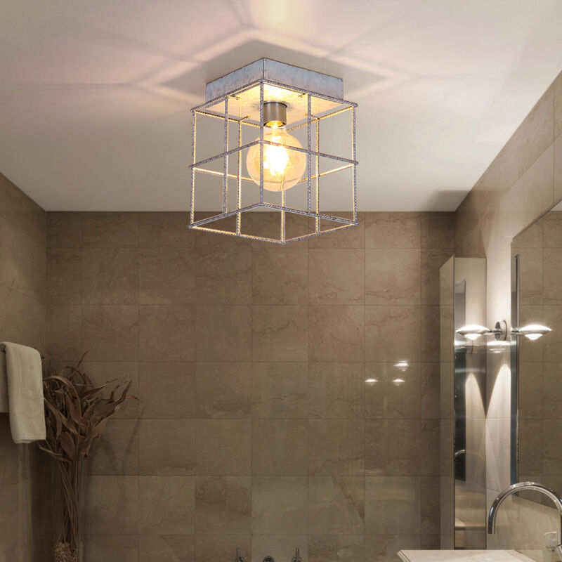 Globo Lighting - Plafonnier Plafonnier à 1 lampe salon spot industriel E27, grille métallique couleur zinc, 1x douille E27, LxlxH 20x20x20 cm