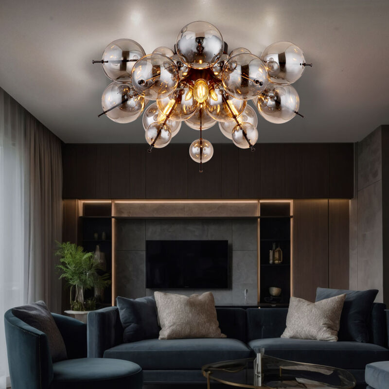 Globo Lighting - Plafonnier plafonnier à 3 lampes lampe de salle à manger lampe de chambre lampe de salon boule de verre couleur fumée noir, métal