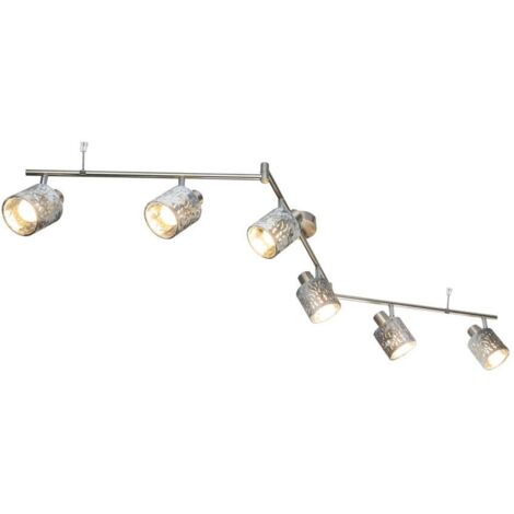 Plafonnier Plafonnier à 6 flammes, spot orientable, lampe de salon, métal velours argenté, 6x E14 LxH 145x18 cm